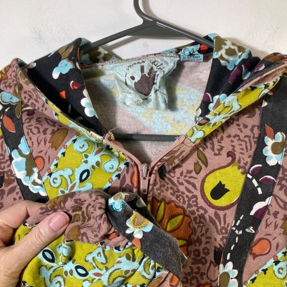 Womens Inner Child Floral Zip Jacket Brown Blue XS Cotton Embroidered Detail - Picture 3 of 11